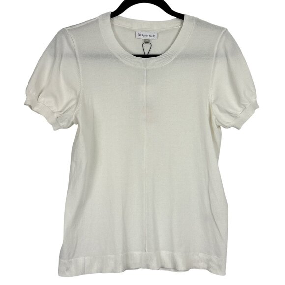 NWT X Calvin Klein Cream Puff-Sleeve Knit Top Women's Small Elegant & Minimal - Picture 1 of 15